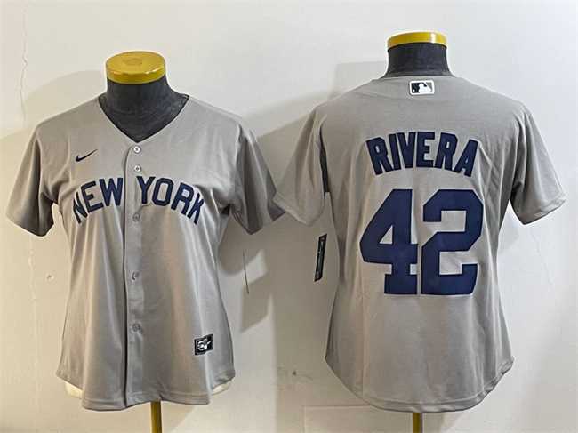 Womens New York Yankees #42 Mariano Rivera Grey Cool Base Stitched Jersey